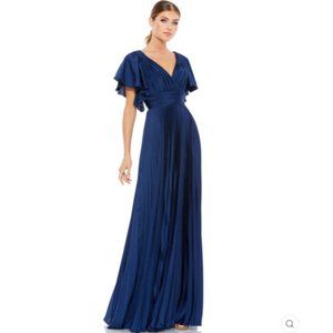 Mac Duggal NWT PLEATED A-LINE FLOWING SLEEVE GOWN Size 4 Sapphire